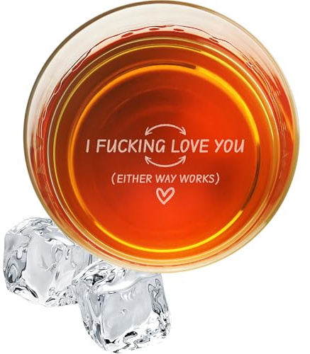 On The Rox Drinks Engraved Whiskey, Bourbon Glass Gifts - Fun Message Gift For Him - Personalized Bourbon Glass - 11 oz Engraved Message Scotch Glass - Birthday, Anniversary (I Love You)