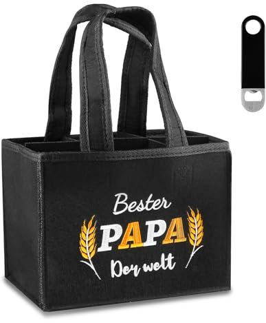 Belillpipi Geschenke für Papa Männerhandtasche Bier mit Stickmuster, Bier Geschenke für Vatertag, Lustige Geschenke für Papa, Flaschenträger 6 Flaschen mit Flaschenöffner, Schwarz Filz Handtasche