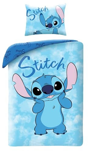 Halantex Lilo und Stitch Disney Kinder-Bettwäsche Set - 140 x 200 cm + Kissenbezug 70 x 90 cm - 100% Baumwolle - Wendebettwäsche Bettzeug Bettbezug mit Reißverschluss