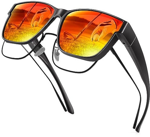 URUMQI Überzieh Sonnenbrille über Normale Brille, Polarisiert Überbrille Sonnenbrille für Brillenträger Damen Herren, Fit over Sunglasses mit UV400 Schutz für Fahren, Angeln Schwarzer Rahmen
