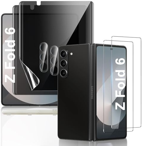 JEHOO pour Samsung Galaxy Z Fold 6 Protection D'écran Anti Espion 2 | Lot de 2+2, TPU Souple+ Verre Trempé+ Protection Objectif Caméra with Upgrade Positioning Tool, Easy Installation,Anti Espion