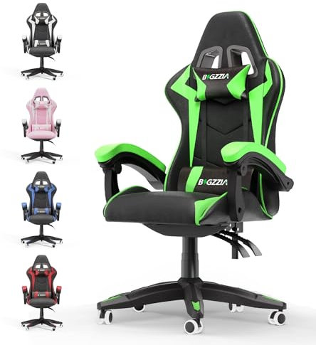 bigzzia Gaming Stuhl Gaming Sessel - Ergonomisch Gaming Chair, Rückenlehne Einstellbar Pc Stuhl, 360° Drehbar Gamer Stuhl, Atmungsaktiver Bürostuhl für Jugendliche Jungen Mädchen Erwachsene Grün