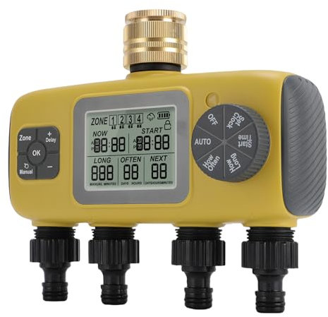 Timer di Annaffiatoio di Ritardo di Pioggia a 4 Zone per Tubo Giardino con Display LCD di Facile Configurazione IPX5