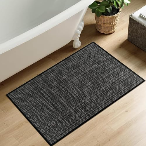 KMVIZI Küchenteppich Waschbar rutschfest 50x80cm, Jute Teppich Läufer, Küchenläufer Moderne Design, Läufer Küche Schmutzfangmatte Küche und im Esszimmer Rückseite aus Naturkautschuk, Schwarz