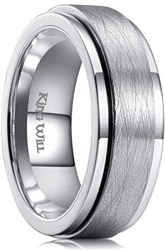 King Will - Anello da uomo in acciaio INOX nero, 8 mm | Elegante inserto a catena, anello girevole antistress, durevole e comodo da indossare