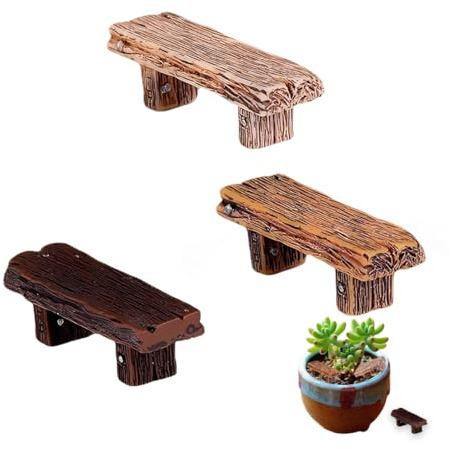 JUGUTA 3 Stück Vintage-Gartenbank Und Feendekor – Miniatur-Feenlandschaft Deko Für Puppenhäuser