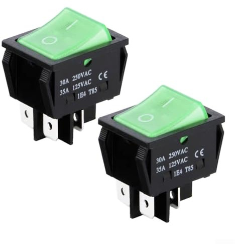 2 Pack KCD4 Wippschalter 30A 250V / 35A 125V Kompatibel mit Numatic Staubsauger, 4-poliger Ein-/Ausschalter mit grüner Anzeige