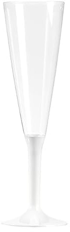 Flûtes à Champagne Réutilisables en PVC, 20 cm, Pied Détachable Coloré, Lot de 10, Translucide et Brillant, Compatible Lave-Vaisselle, 12 Coloris Disponibles, Décoration Fête et Mariage (Blanc)
