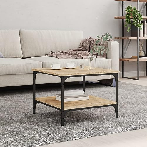 Bucmath Couchtisch Sonoma-Eiche 55x55x40 cm, Holzwerkstoff, quadratisch, mit Ablage, Robustes Metallgestell, für Wohnzimmer, stilvolles Design