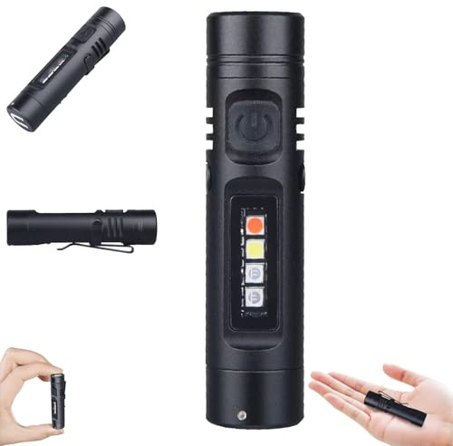 Pocket Rechargeable EDC Flashlight: Mini Keychain Light with Fire Starter & Window Breaker for Outdoors Indoor Working (Black)