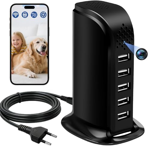 Yadayuki Telecamera Spia,Mini Telecamera Spia Nascosta con 5 Porta USB | 101080P Telecamera Lnterno Casa 2.4 / 5G WIFI,Rilevamento del Movimento, Registrazione in Loop Microcamera Nascosta
