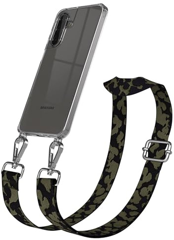 EAZY CASE Handykette - Verstellbares Taschenband kompatibel mit Galaxy A17, Schulterriemen, Handykordel mit Silikon Hülle, Umhängetasche, Dunkelgrün Camouflage Silber