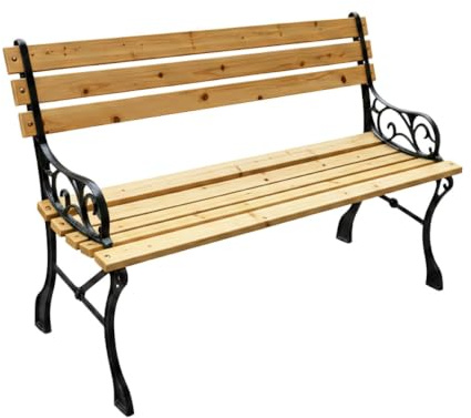 Baroni Home Gartenbank aus Holz und Gusseisen, dekoriert, 2-3-Sitzer mit Rückenlehne und Armlehnen, für Garten, Terrasse, Balkon und Terrasse, 122 x 50 x 70 cm