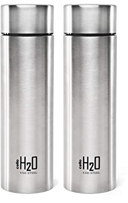 Cello H2O Stainless Steel Water Bottle Set, 1 Litre, Set of 2, Silver