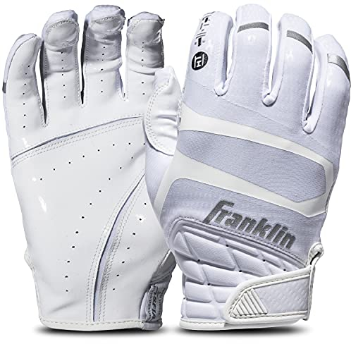 Franklin Sports Hi-Tack Premium Football Receiver Gloves - White - Adult Medium