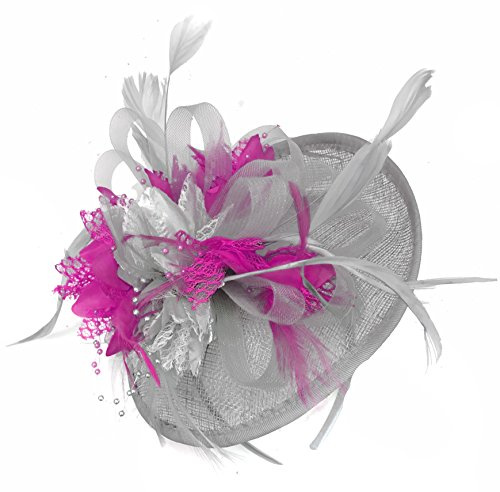 Caprilite Silver Grey Mix Colour Sinamay Disc Saucer Fascinator Hat for Women Weddings Headband