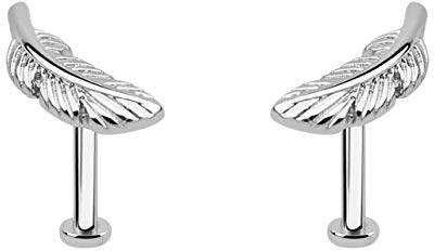 Ohr Mini Flat Piercing Schmuck Helix, Tragus Feder, Labret in 1,2 x 5 mm (Paar)
