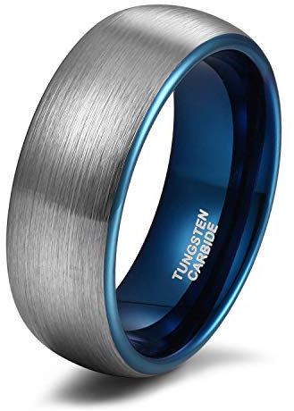 Titaniumcentral 6mm 8mm Damen Herren Wolfram Ring Ehering Hochzeitsband Trauringe Pinsel Silber mit Schwarz Blau (Blau(8mm),62 (19.7))