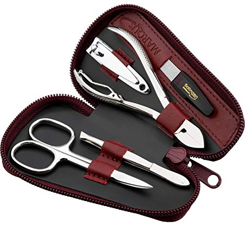 marQus kit manucure pedicure professionnel 5pc. - étui cuir véritable, coupe ongle, lime a ongles Solingen, pince à épiler, kit pedicure pince à ongles