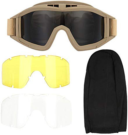 Alomejor - Gafas tácticas antiniebla antiniebla con 3 lentes de espectáculo de protección para ciclismo, conducción paintball táctico Airsoft Ski(Kaki)