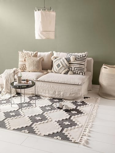 benuta Pop Teppich OYO - Creme 80x150 cm - Eleganter Boho Look Teppich für Schlafzimmer und Wohnzimmer - Maschinengewebt - Für Fußbodenheizung geeignet