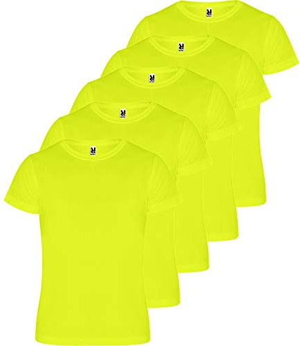 ROLY - Confezione da 5 T-shirt sportive, traspiranti, per fitness e running, giallo fluo, XL