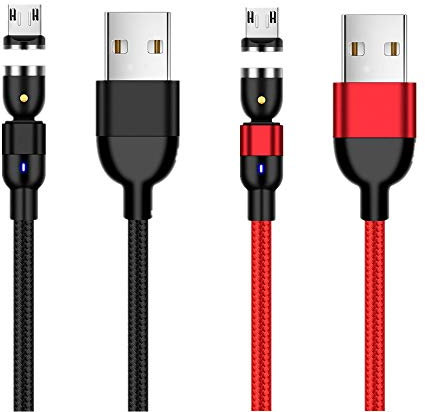 ACALI 2 Pack 50cm Magnetic Charging Cable Micro USB Cord 360° & 180° Rotation Magnetic Phone USB Cable Compatible with Samsung S7 Edge S6, Huawei Mate 7 8, Xiaomi 2 3 4, LG G3 G4 and More (Black+Red)