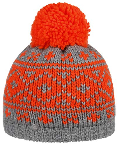 LIERYS Eyecatcher Bommelmütze Beanie Norwegermuster Made in Germany Unisex Hochwertiger Materialmix Herbst Winter Neonorange One Size
