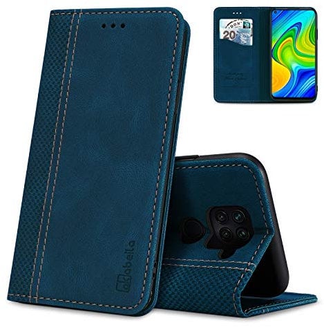 AKABEILA Case for Xiaomi Redmi Note 9 PU Leather Flip Wallet Case with Magnetic Closure Kickstand Card Slots Folio Phone Case Cover Shockproof Blue
