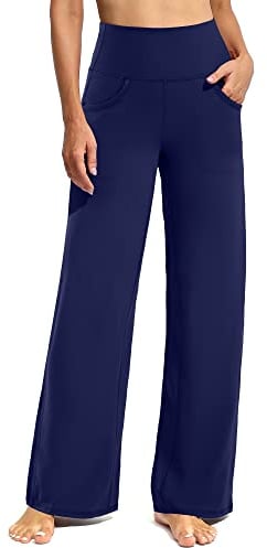 Promover Women's Activewear Trousers Yoga Trousers with Pockets Straight Wide Leg Stretch Work Tracksuit Bottoms Gym Joggers Causal Lounge Tummy Control Pants Petite/Regular/Tall,Royal Blue,XL