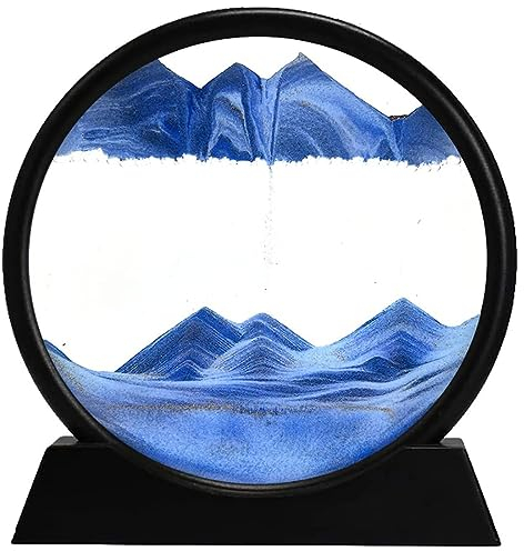 Image de Sable en Mouvement, Peinture de Sable Qui coule 3D sablier de Cadre de Sable en Verre Rond, pour la décoration de Bureau à Domicile (Bleu, 12 Pouces)