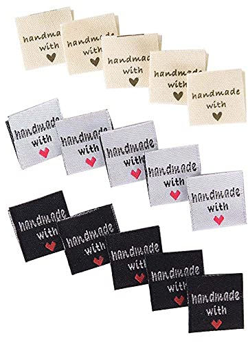 Daimay 60 Stück Kleideretiketten Etiketten Namensschilder zum Einnähen Handmade Stoffetiketten Textiletiketten Stoff Labels Tags Nähen DIY Dekor für Klediung -2x4cm Schwarz Weiß Gelb