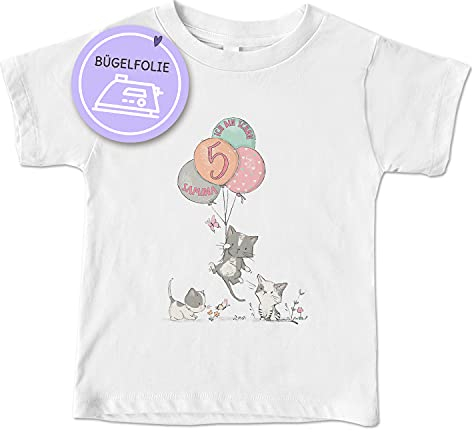 FEENSTAUB Bügelbild Katzen Geburtstag, personalisierbar mit Name und Alter, Name zum Aufbügeln, Luftballon Bügelbild, Bügelbild Geburtstag, Aufbügler Geburtstag Kinder, Geburtstag feiern