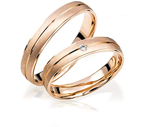 JC Trauringe Gold 333 Paarpreis Poliert & Matt I Traumhafte Eheringe breit 4 mm I Edle Partnerringe Rotgold mit Gravur in edler Schatulle I 2 Hochzeitsringe Herrenring & Damenring mit Stein I J186
