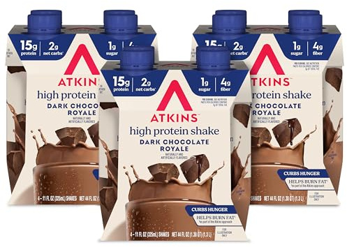 Atkins Dark Chocolate Royale Protein Shake, High Protein Shakes, Low Glycemic, Low Carb and Low Sugar Chocolate Flavored Protein Shakes, Keto Friendly, 12 Count