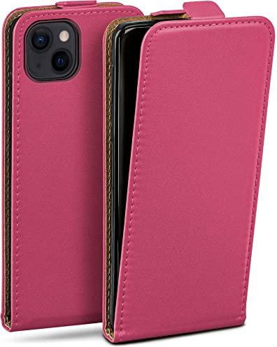 moex Flip Case for iPhone 13 mini, Foldable, 360 Degree All-Round Full Protection, Vegan Leather Flip Case with Vertical Flap, Magnetic - Pink