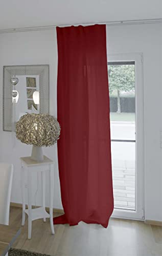 beties Leinen Gardine ca. 135x255 cm Vorhang 100% Leinen im Landhausstil mit verdeckten Schlaufen oder Tunnelzug Landhaus Kurzgardine Küche Vorhang Fensterschal Wohnzimmer (Merlot-rot)