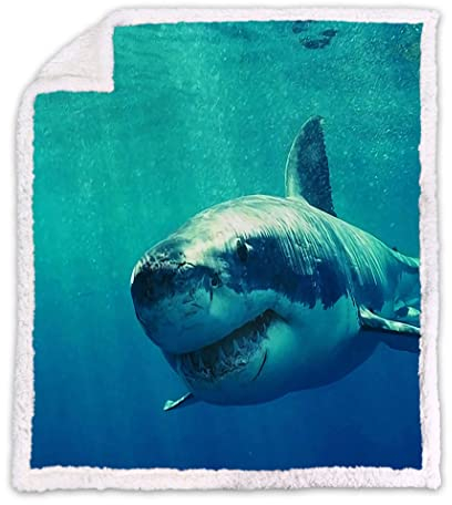 Violetpos Warm Sherpa Sofaüberwurf Decke 125x150 cm Dicke Kuscheldecken Sanft Flanell Weich Fleecedecke Bettüberwurf Tiefsee Hai