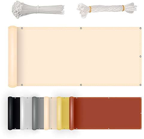 NKADNB Balkonumspannungen Windschutz 50x300cm 100% Polyester Wind-und UV-Schutz Sichtschutz Garten Aus Starken Material Mit Metall-Ösen für Balkongeländer Garten Freien,Beige