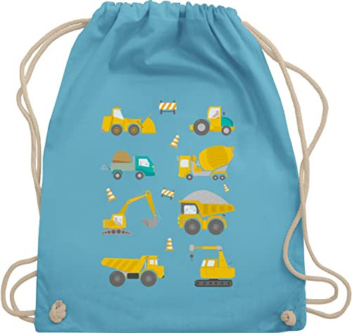 Shirtracer Turnbeutel Rucksack - Kinder Traktor Bagger und Co. - Baustellen Fahrzeuge - Unisize - Hellblau - kindergarten kinderrucksack flugzeugen baustelle stoffrucksack für kindergartenrucksack