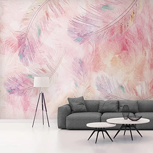 Vlies Fototapete Rosa Feder 3D Effekt Vlies Tapeten Wandtapete XXL Moderne Wanddeko Wohnzimmer Schlafzimmer Büro Flur 300 cm B x210 cm H