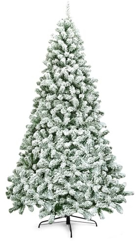 GOPLUS Künstlicher Weihnachtsbaum mit Schnee, Weihnachtsbaum künstlich mit klappbarem Metallständer & PVC-Nadeln, Christbaum Tannenbaum künstlich für Feste, Partys (Schnee, 225cm)