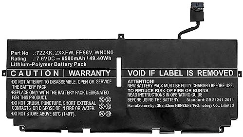 CoreParts Laptop Battery for Dell 49.40Wh Li-Polymer 7.6V, 2XXFW, 722KK, FP86V (49.40Wh Li-Polymer 7.6V 6500mAh for DELL XPS 13 9300, XPS 13 9300 2020, XPS 13 9300 i5 FHD)