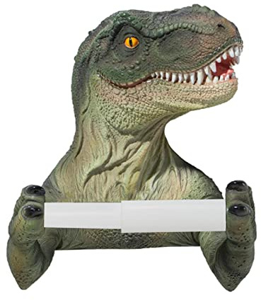 Lecerrot Portarotolo decorativo per carta igienica con dinosauro, senza punzonatura, in resina, porta carta igienica, porta asciugamani con dinosauro, per camera da letto, porta rotolo