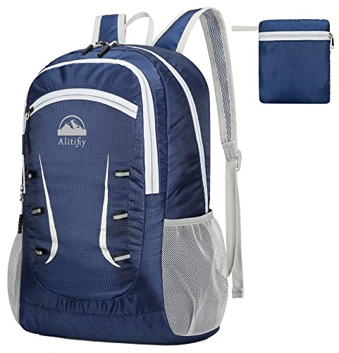 Alitifiy Lightweight Foldable Backpacks, 30L Packable Waterproof Small Hiking Bags & Packs Knapsack Daypack Handy for Men Women Ladies Kids Travel Camping Outdoor Rucksack Bag Pack (Dark Blue)