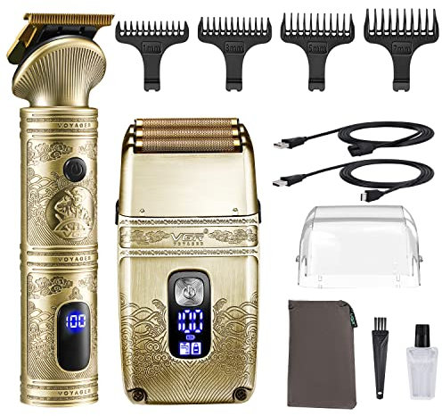 VGR Tondeuses pour coupe de cheveux et rasoirs en aluminium pour homme, rasoir à barbe pour homme, kit de toilettage avec 4 protections et tête triple en aluminium pour kit de barbier