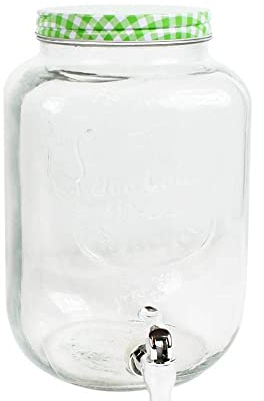 YöL Large Glass Drinks Dispenser 8L Party BBQ Outdoor Style with Tap and Green Lid Easy Filling Wide Mouth Summer Cocktail Juice Water Carafe Jug