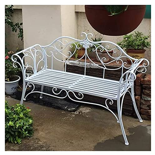 Outdoor Gartenbank, Outdoor Garten Terrassenbank für Ihre Freizeit, Metall Gartenbank Stuhl Park Stuhl Terrasse Dekoration Möbel, Schöne Shabby Vintage Außenbank mit Rückenlehne (Weiß)
