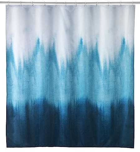 WENKO Rideau De Douche Alara avec 12 œillets + 12 Anneaux - Bleu - 180 X 200 Cm