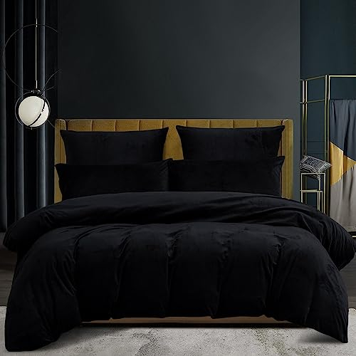 Luofanfei Winter Fleece Bettwäsche 200x220 Winter Schwarz Flausch Samt Nicky Warme Plüsch Wende Bettwäsche Set Cashmere Touch Thermofleece Weich Kuschelig Teddy Plüsch Uni Bettbezug Set Wintermotiv